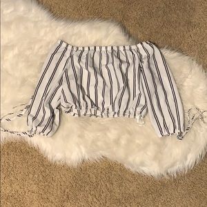 Striped Off The Shoulder Knot Cuff Blouse